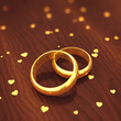 Engraved golden wedding rings , Just married