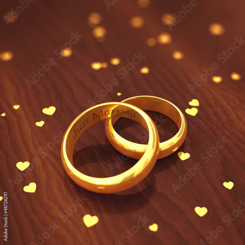 Photo: Engraved golden wedding rings , Just married Engraved golden wedding rings , Just married