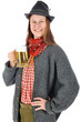 Junge Frau in bayrischer Kleidung mit Maßkrug Bier