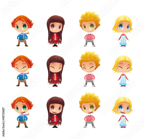 Vector: Characters with normal - blinked eyes - open mouth positions. Characters with normal - blinked eyes - open mouth positions.