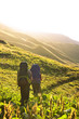 Trekker in high mountains of Georgia Caucasus
