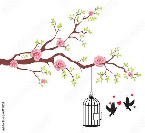 Vector: Bird of freeing from the cage to it's lover Bird of freeing from the cage to it's lover