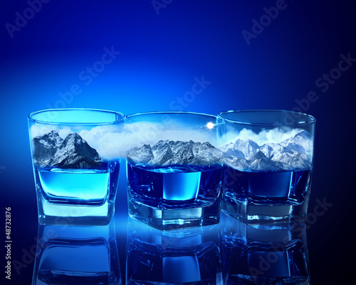 Photo: Three glasses of blue liquid Three glasses of blue liquid