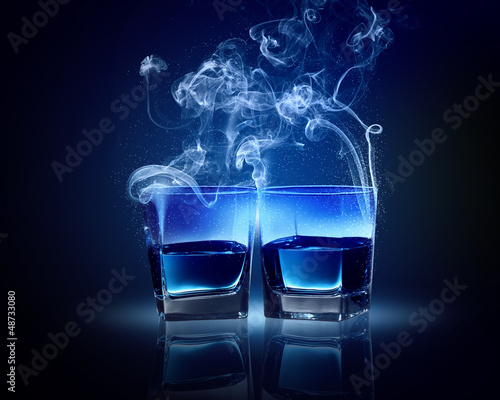 Illustration: Two glasses of blue cocktail Two glasses of blue cocktail