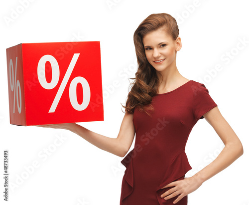 Photo: teenage girl in red dress with sale sign teenage girl in red dress with sale sign