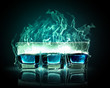 Three glasses of burning emerald absinthe