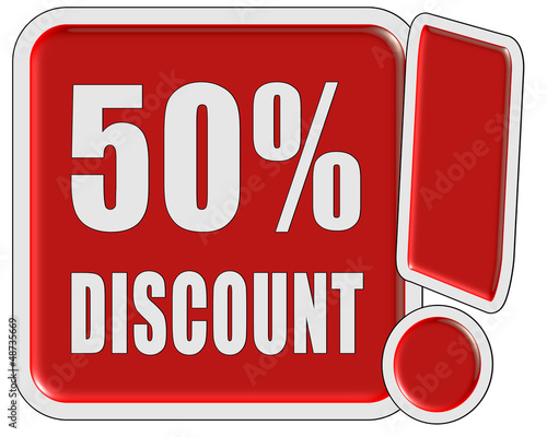 Illustration: !-Schild rot quad 50% DISCOUNT !-Schild rot quad 50% DISCOUNT