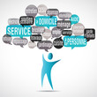 Illustration: nuage de mots bulles silhouette : service à la personne nuage de mots bulles silhouette : service à la personne