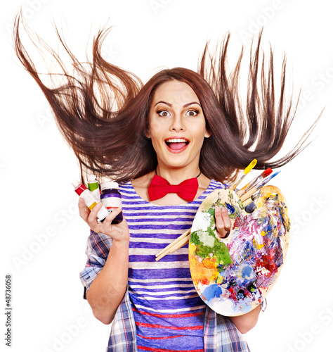 Photo: Artist woman with paint palette. Artist woman with paint palette.