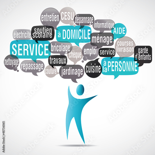 Illustration: nuage de mots bulles silhouette : service à la personne nuage de mots bulles silhouette : service à la personne