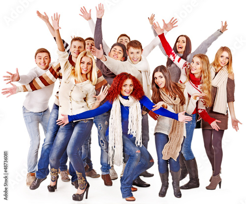 Photo: Group people wearing winter clothes. Group people wearing winter clothes.