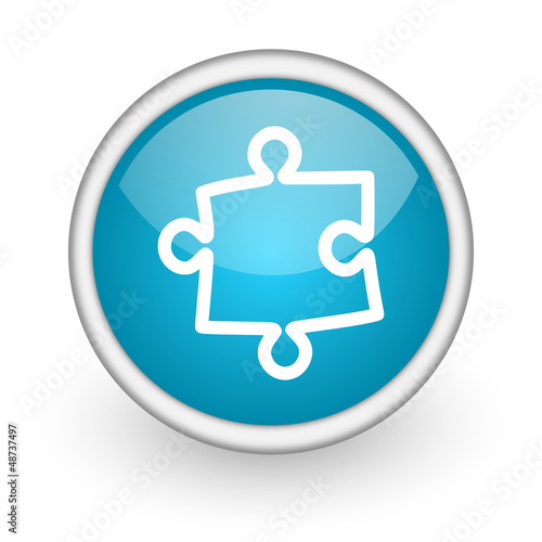 Illustration: puzzle blue glossy icon on white background puzzle blue glossy icon on white background
