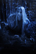 Scandinavian girl in the night forest