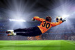 Football goalman on the stadium field