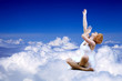 Ballerina seating on the sky clouds