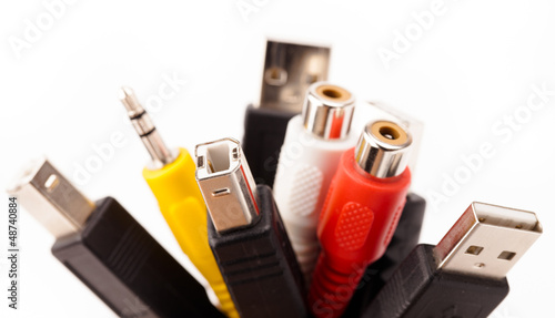 Photo: of cables for electronic device isolated on white background of cables for electronic device isolated on white background