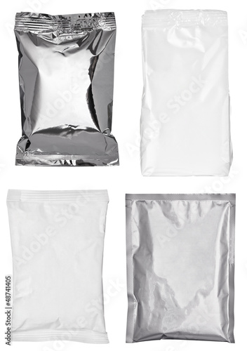 Photo: white silver aluminum paper bag package food template white silver aluminum paper bag package food template