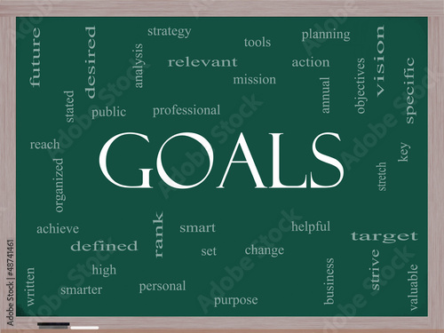 Illustration: Goals Word Cloud Concept on a Blackboard Goals Word Cloud Concept on a Blackboard