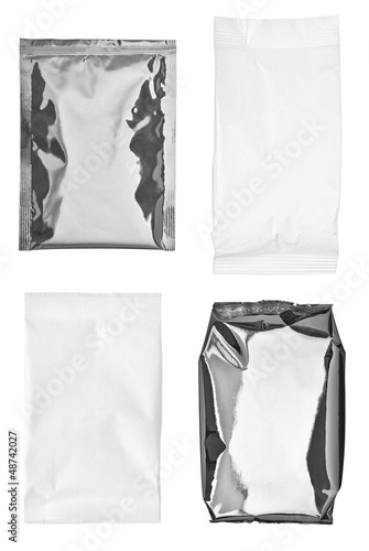 Photo: white silver aluminum paper bag package food template white silver aluminum paper bag package food template