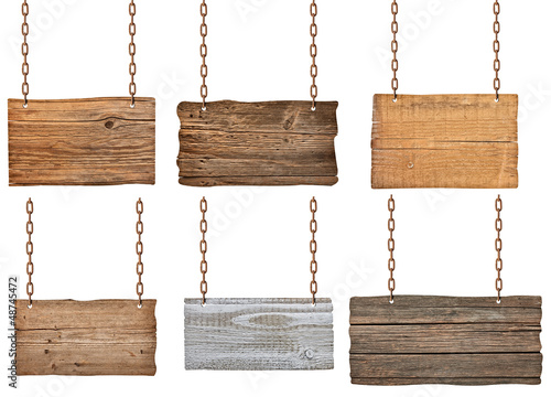 Photo: wooden sign with chain hanging background message wooden sign with chain hanging background message