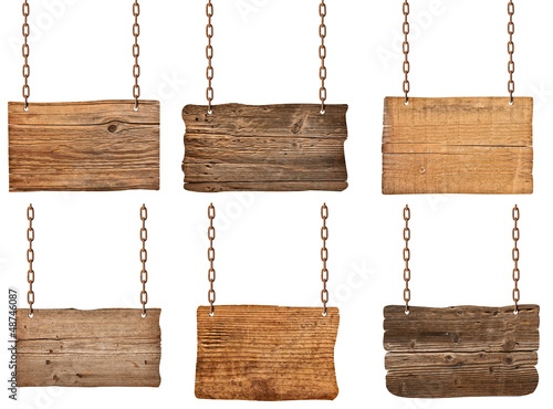 Photo: wooden sign with chain hanging background message wooden sign with chain hanging background message