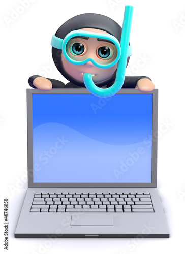 Illustration: Scuba guy behind a laptop Scuba guy behind a laptop