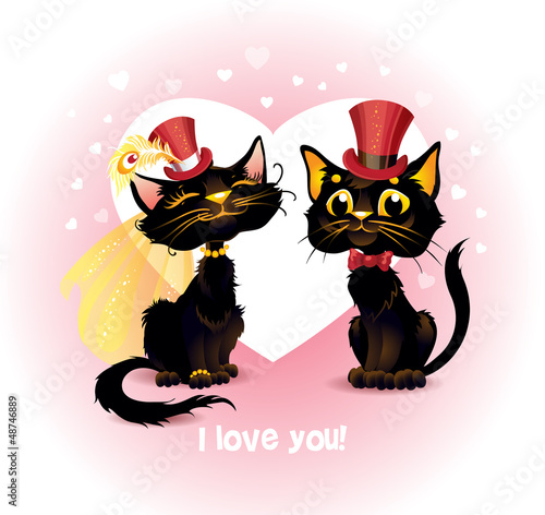 Vector: Two black cats in love. Two black cats in love.