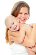 Young mother hugging baby