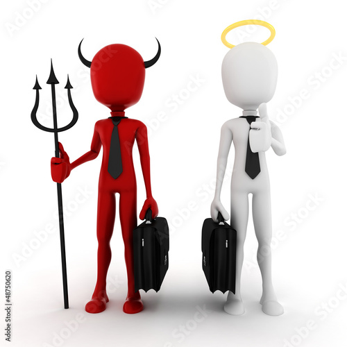 Illustration: 3d man businessman angel and demon 3d man businessman angel and demon