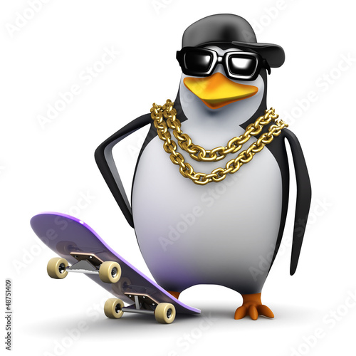 Illustration: Penguin rapper hangs back with his skateboard Penguin rapper hangs back with his skateboard