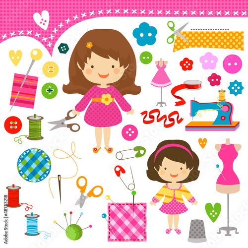 Vector: sewing girls sewing girls
