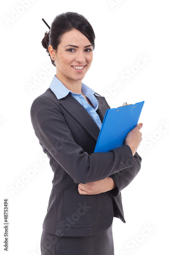 Photo: business woman holds notepad business woman holds notepad
