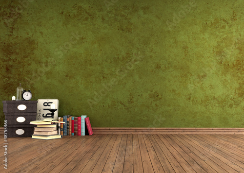 Illustration: Empty Green vintage room Empty Green vintage room