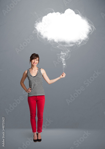 Photo: Beautiful lady holding cloud Beautiful lady holding cloud