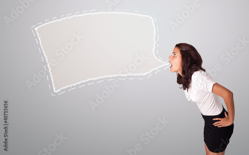 Photo: beautiful woman gesturing with abstract speech bubble copy space beautiful woman gesturing with abstract speech bubble copy space