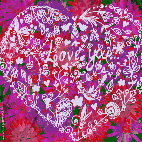 Vector: Love valentine background with heart - vintage design Love valentine background with heart - vintage design