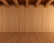 Empty wooden room with ceiling beams