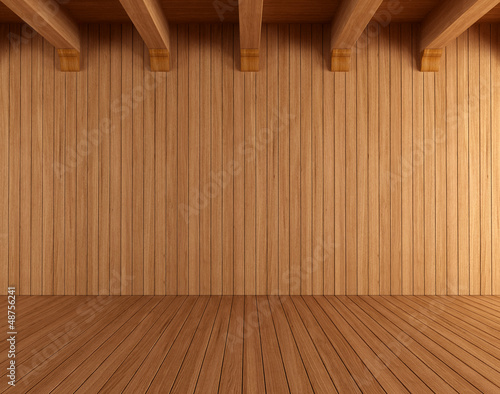 Illustration: Empty wooden room with ceiling beams Empty wooden room with ceiling beams