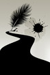Feather, hand writing tool with ink blots, pen