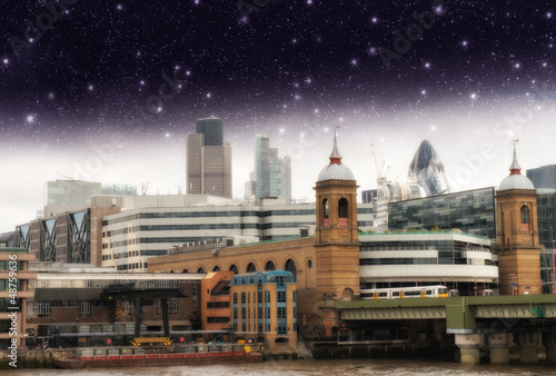 Photo: Stars over City of London, financial center and Canary Wharf at Stars over City of London, financial center and Canary Wharf at