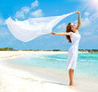 Beautiful Girl With White Scarf on The Beach