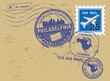 Post stamps set with name of Pennsylvania, Philadelphia, vector