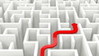 Red arrow moves in a labyrinth. Seamless loop.