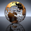 Illustration: Metal Globe on Studio Reflective Background Metal Globe on Studio Reflective Background