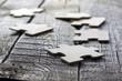 Puzzle on wooden boards team business concept