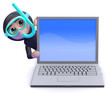 Scuba guy is behind a laptop