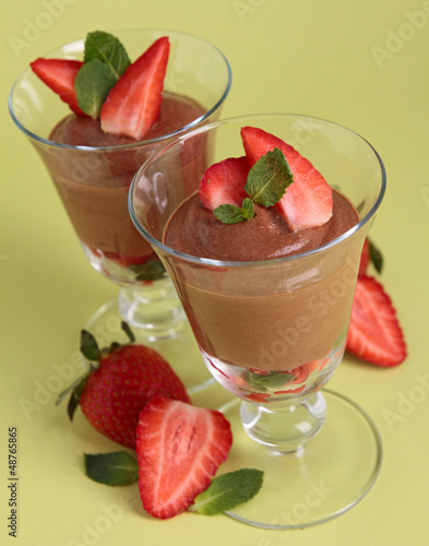 Photo: chocolate mousse with strawberries chocolate mousse with strawberries