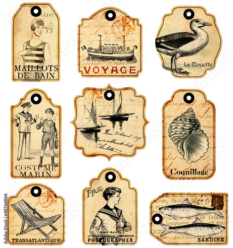 Illustration: 9 étiquettes vacances au bord de me 9 étiquettes vacances au bord de me