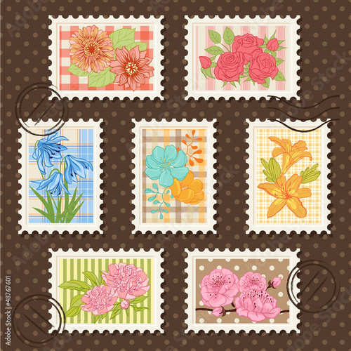 Vector: Vector postage stamps set. Flower collection. Vector postage stamps set. Flower collection.