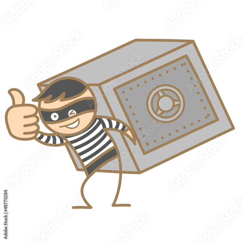 Vector: cartoon character of burglar carrying money box cartoon character of burglar carrying money box